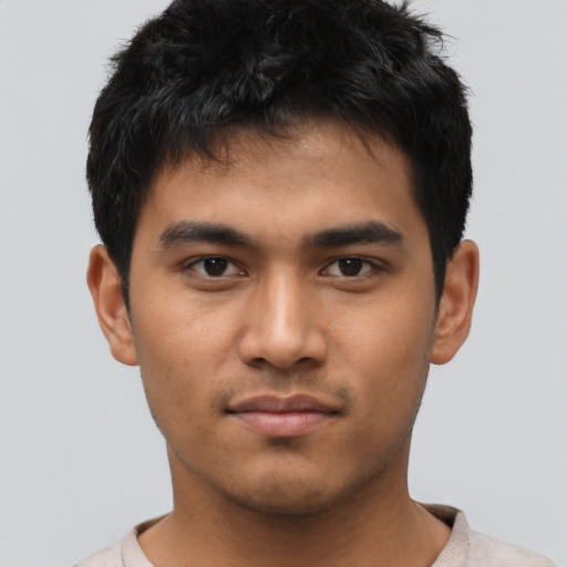 Neutral asian young-adult male with short  brown hair and brown eyes