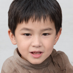 Joyful white child male with short  brown hair and brown eyes