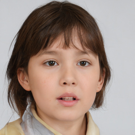 Neutral white child female with medium  brown hair and brown eyes