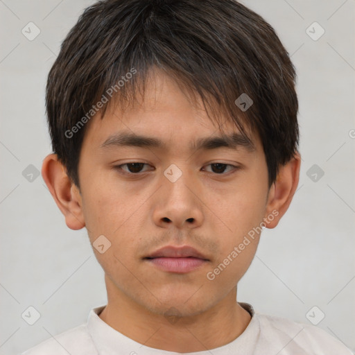 Neutral asian young-adult male with short  brown hair and brown eyes