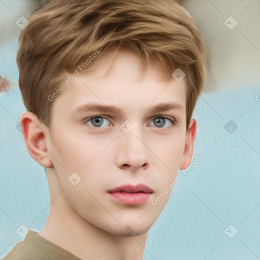 Neutral white child male with short  brown hair and grey eyes