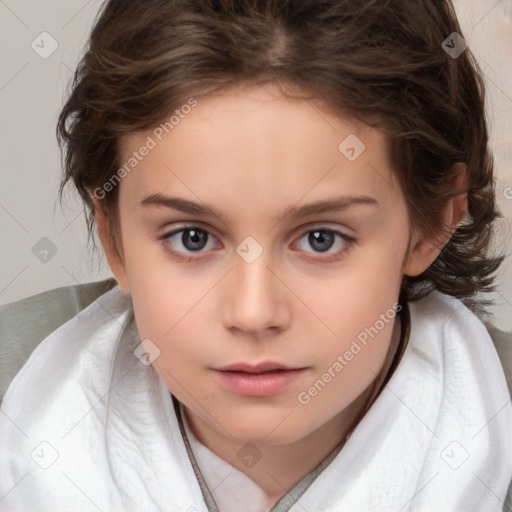 Neutral white child female with medium  brown hair and brown eyes