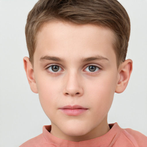 Neutral white child male with short  brown hair and grey eyes