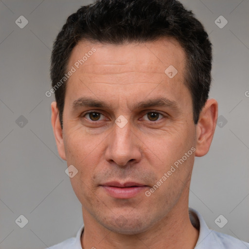 Neutral white adult male with short  brown hair and brown eyes