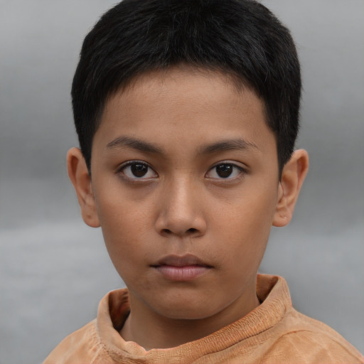 Neutral asian child male with short  brown hair and brown eyes