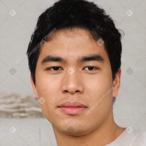 Neutral asian young-adult male with short  black hair and brown eyes