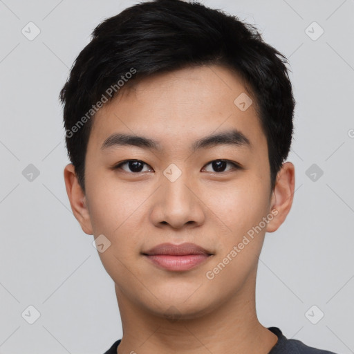 Neutral asian young-adult male with short  black hair and brown eyes