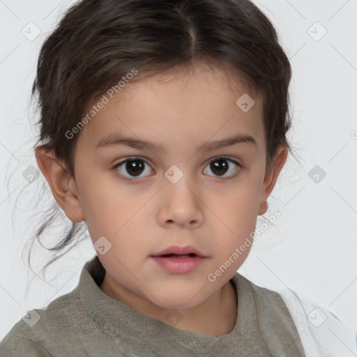 Neutral white child female with short  brown hair and brown eyes