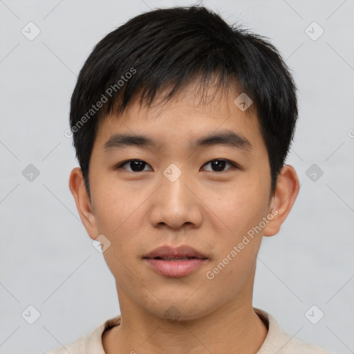 Neutral asian young-adult male with short  black hair and brown eyes