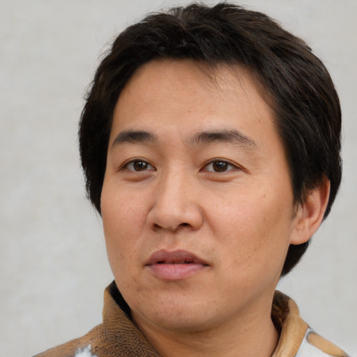 Neutral white adult male with short  brown hair and brown eyes
