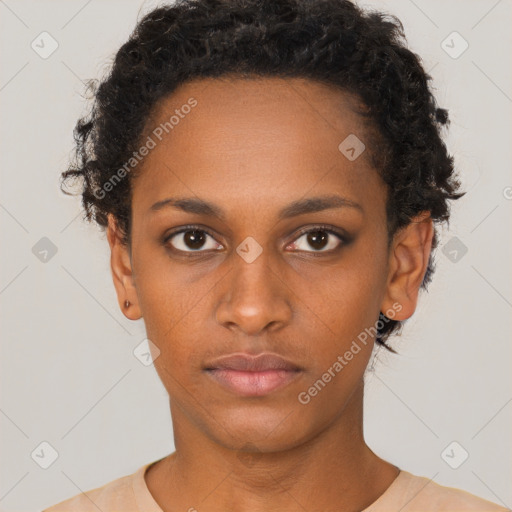 Neutral black young-adult female with short  brown hair and brown eyes