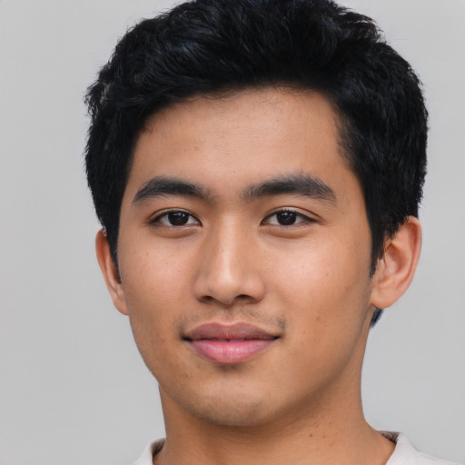 Neutral asian young-adult male with short  black hair and brown eyes