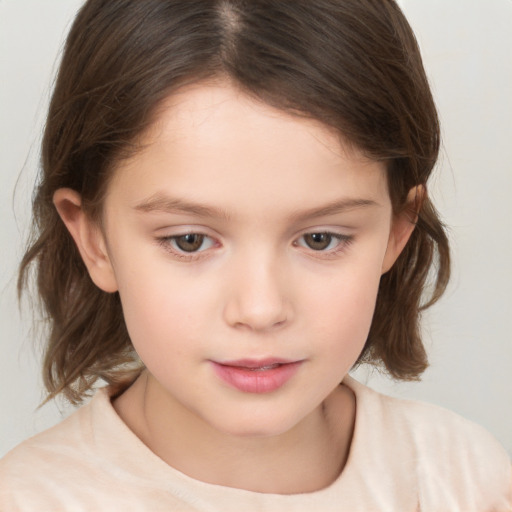 Neutral white child female with medium  brown hair and brown eyes