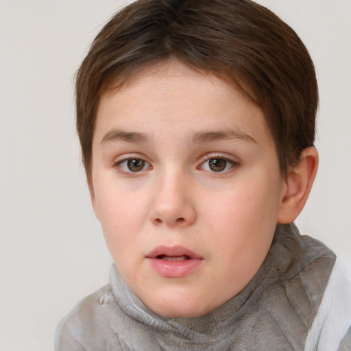 Neutral white child female with short  brown hair and brown eyes