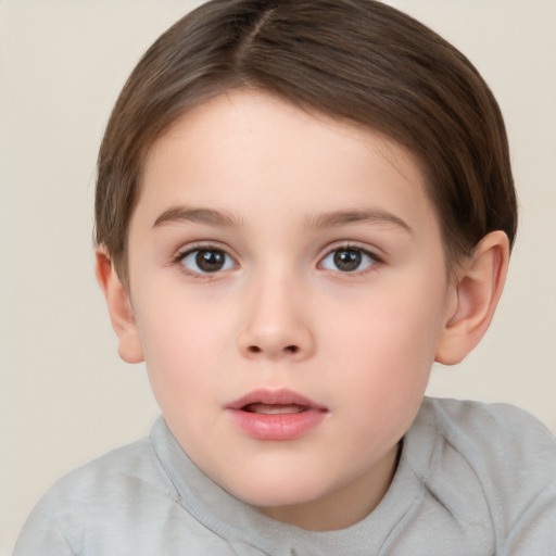 Neutral white child female with short  brown hair and brown eyes