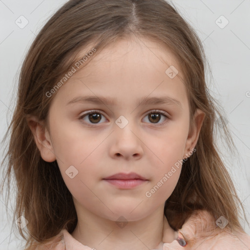 Neutral white child female with medium  brown hair and brown eyes