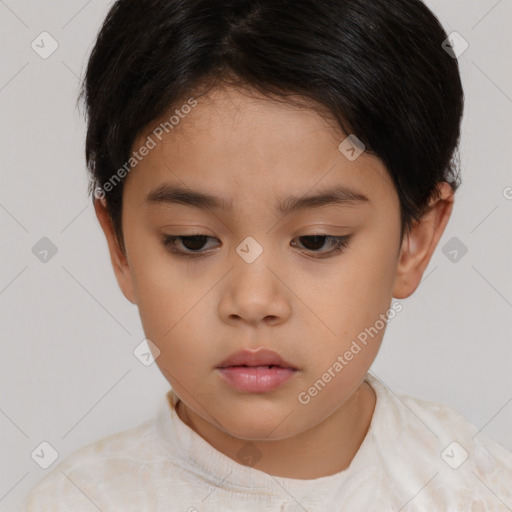 Neutral asian child female with short  brown hair and brown eyes