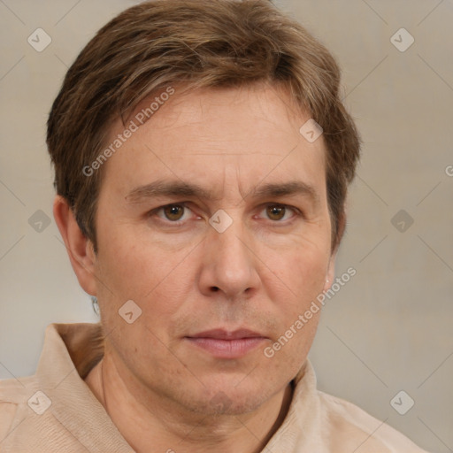 Neutral white adult male with short  brown hair and brown eyes