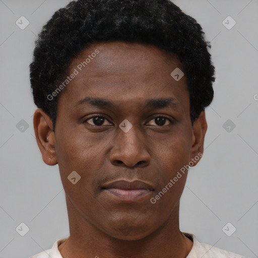 Neutral black young-adult male with short  brown hair and brown eyes