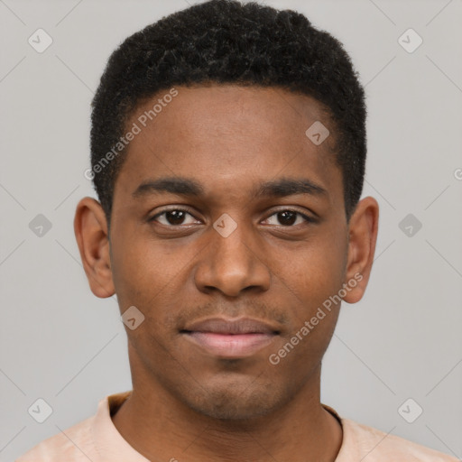 Neutral black young-adult male with short  brown hair and brown eyes