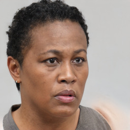 Neutral black young-adult female with short  brown hair and brown eyes