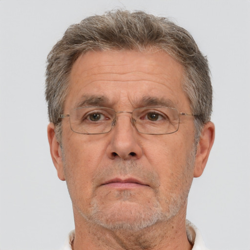 Neutral white middle-aged male with short  brown hair and brown eyes