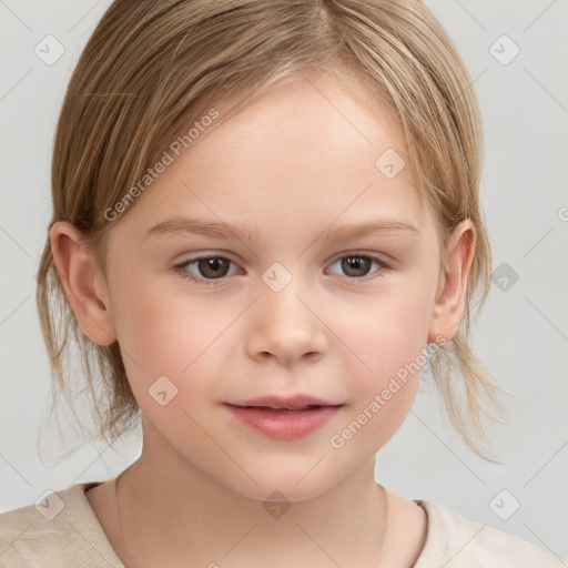 Neutral white child female with medium  brown hair and brown eyes