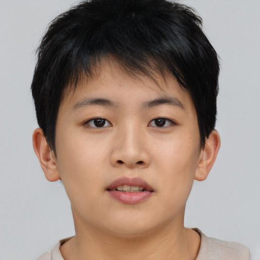 Neutral asian young-adult male with short  brown hair and brown eyes