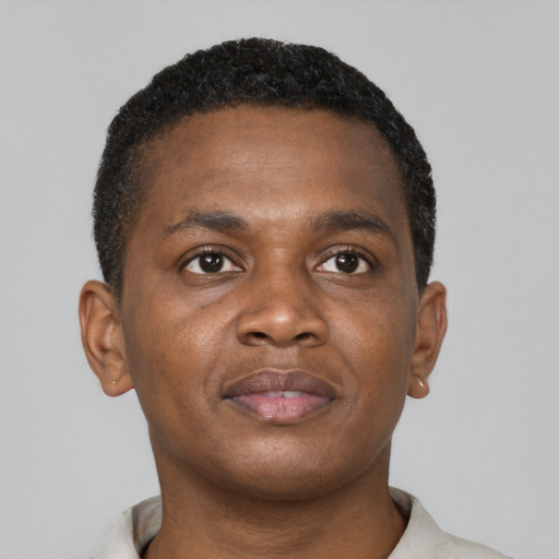 Neutral black young-adult male with short  brown hair and brown eyes