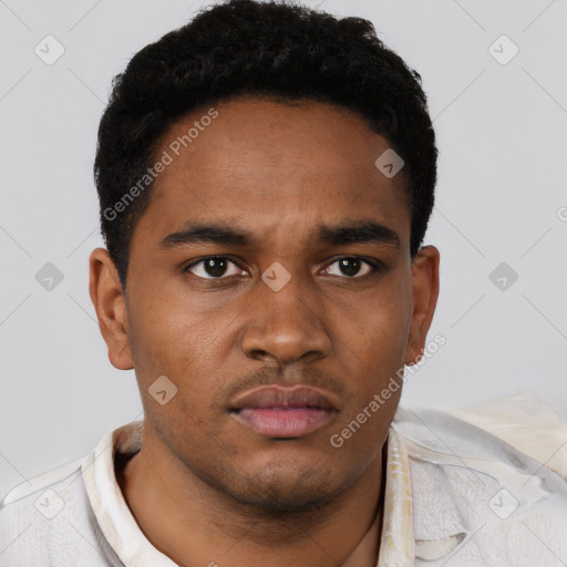 Neutral black young-adult male with short  brown hair and brown eyes