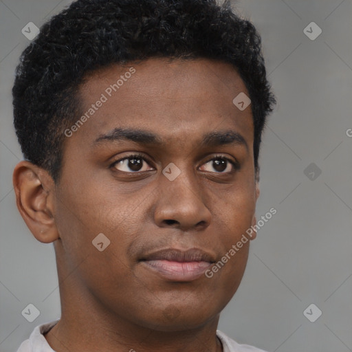 Neutral black young-adult male with short  brown hair and brown eyes