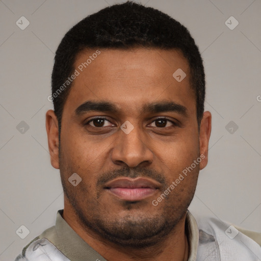 Neutral black young-adult male with short  brown hair and brown eyes
