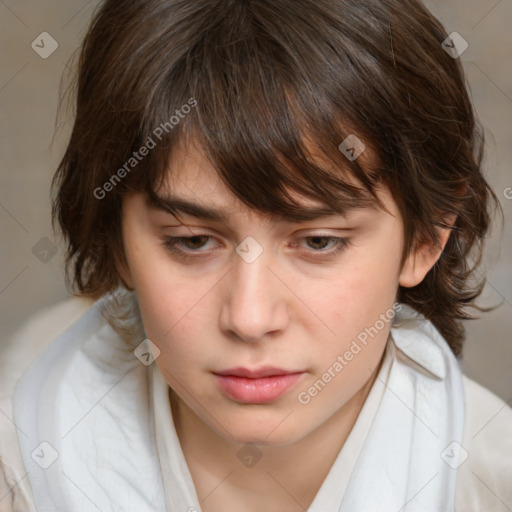 Neutral white child female with medium  brown hair and brown eyes