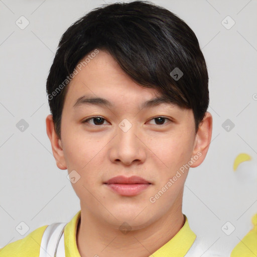 Neutral asian young-adult male with short  brown hair and brown eyes