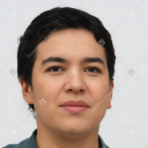 Neutral asian young-adult male with short  brown hair and brown eyes