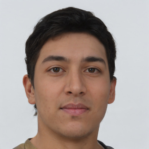 Neutral latino young-adult male with short  brown hair and brown eyes