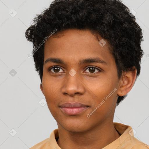 Neutral black young-adult male with short  brown hair and brown eyes