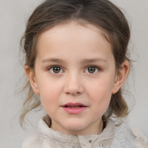 Neutral white child female with medium  brown hair and brown eyes