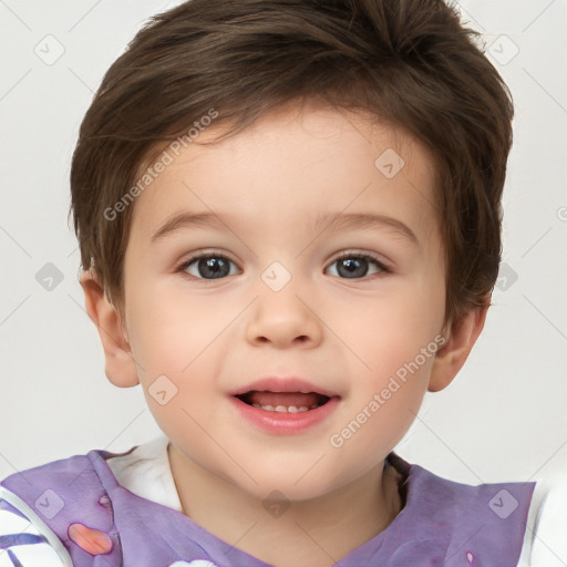 Joyful white child male with short  brown hair and brown eyes