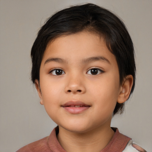 Neutral latino child female with medium  brown hair and brown eyes