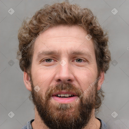 Neutral white adult male with short  brown hair and grey eyes