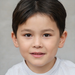 Joyful white child female with short  brown hair and brown eyes