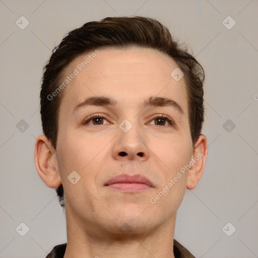 Neutral white adult male with short  brown hair and brown eyes