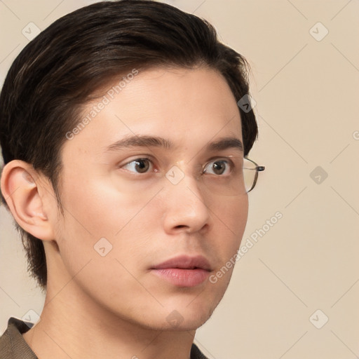 Neutral white young-adult male with medium  brown hair and brown eyes