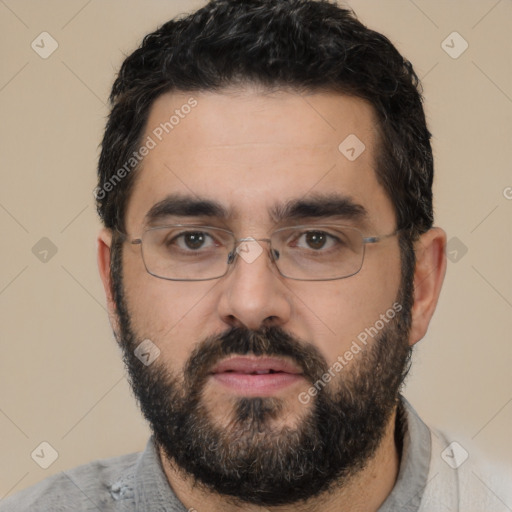 Neutral white young-adult male with short  black hair and brown eyes