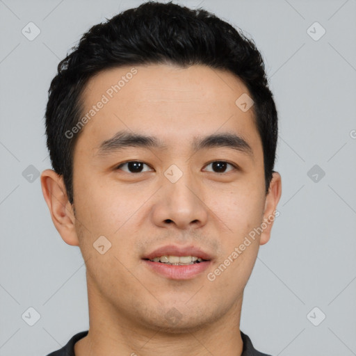 Neutral asian young-adult male with short  black hair and brown eyes