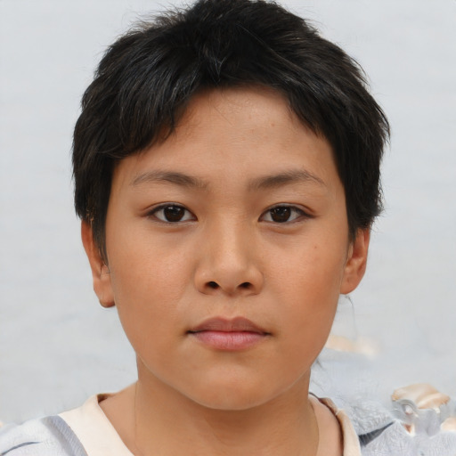Neutral asian young-adult female with short  brown hair and brown eyes
