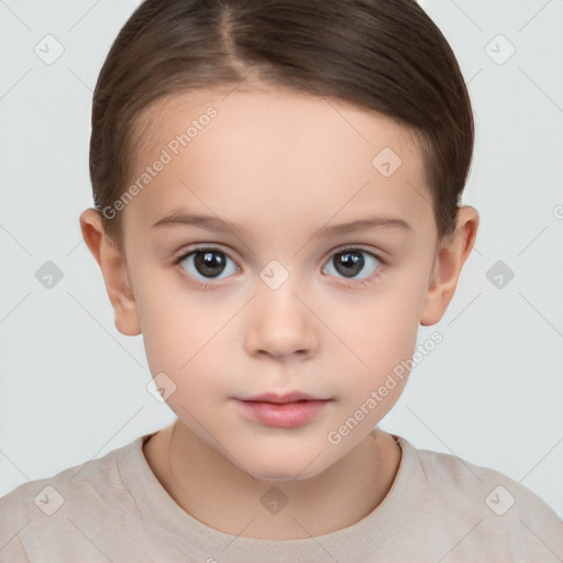 Neutral white child female with short  brown hair and brown eyes