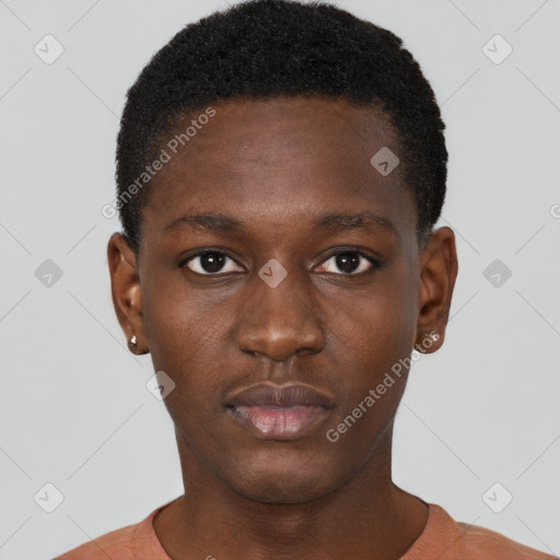 Neutral black young-adult male with short  brown hair and brown eyes