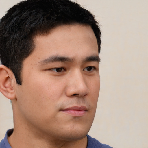 Neutral asian young-adult male with short  brown hair and brown eyes